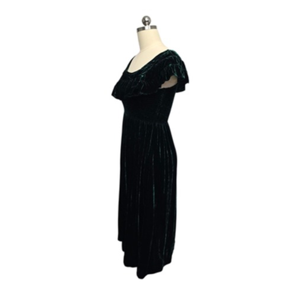 Hill House Home Dress Womens XS Green‎ The Nap Dress Velvet Ruffle Smocked Midi - Picture 9 of 13